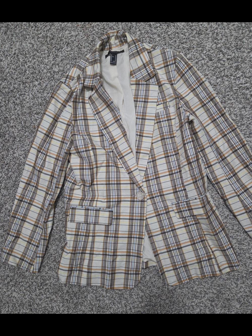 Plaid Single-Button Blazer - Cream & Brown Forever 21